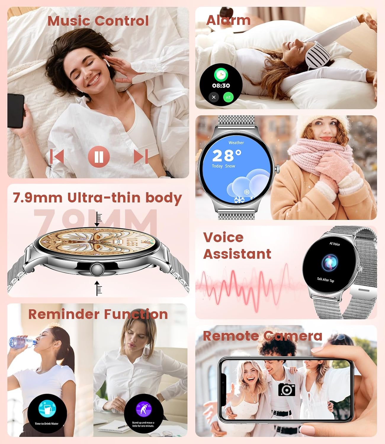Silver Women AMOLED Smart Watch Call 120 Sports