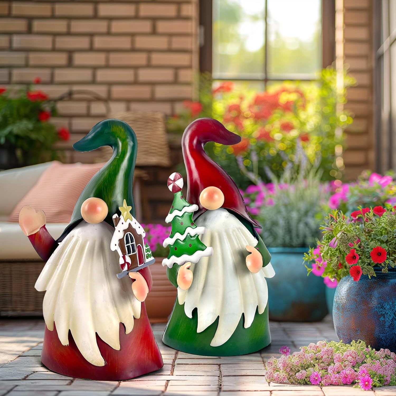 2PCS Metal Christmas Gnome Yard Art Outdoor Garden Decor 18in