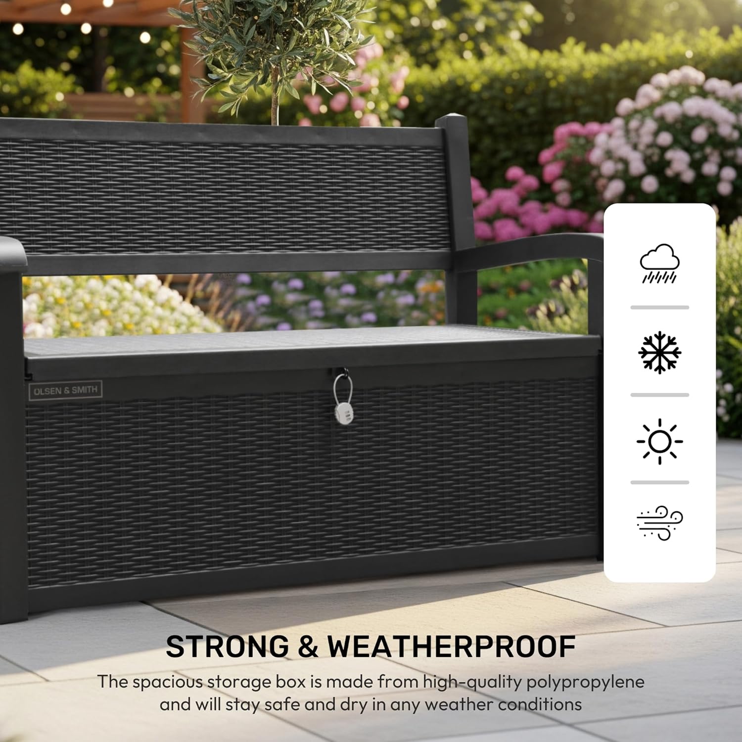 265L Outdoor Garden Storage Bench Box Lockable Rattan Effect Seat