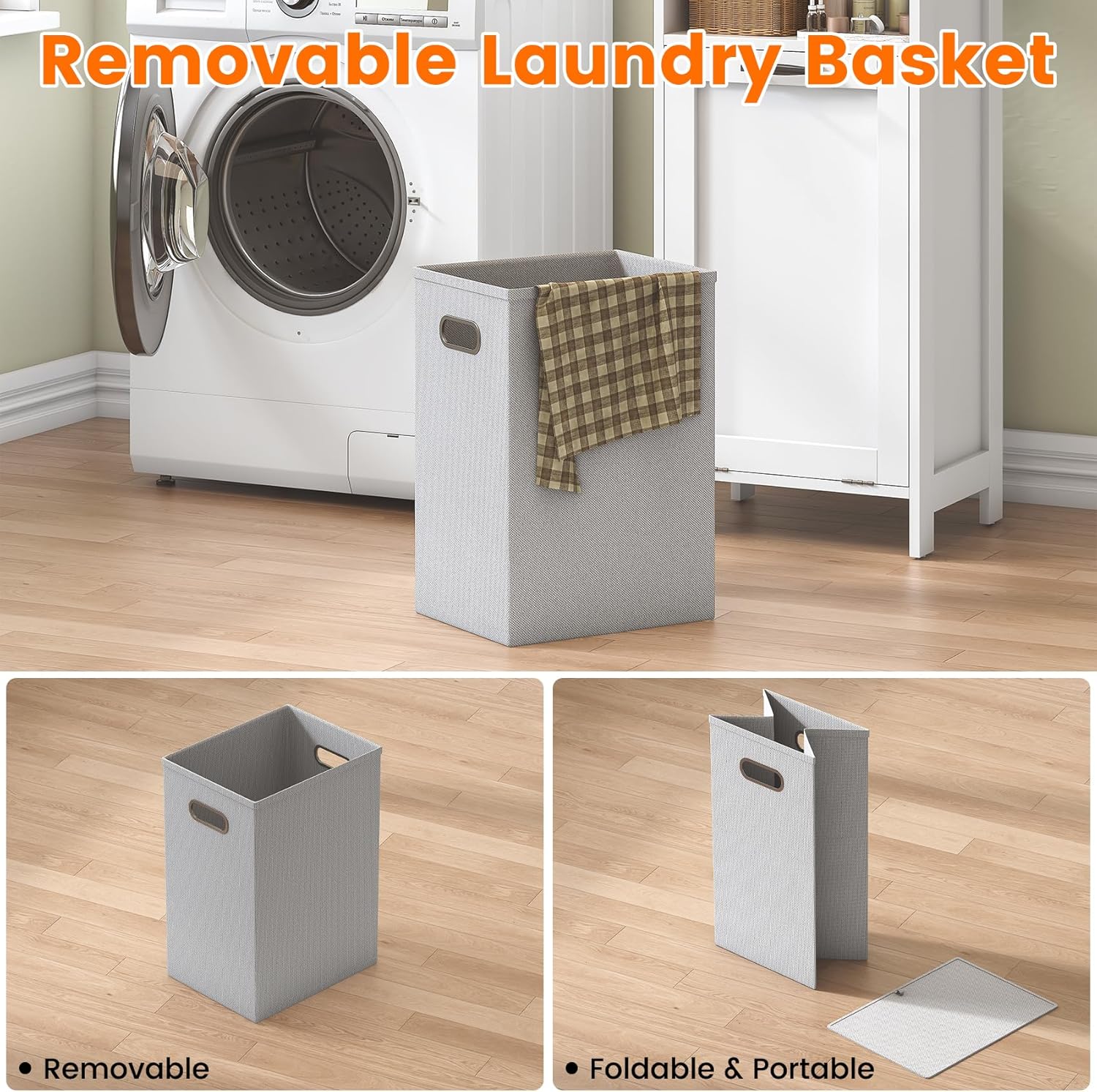 Tall Bathroom Cabinet White Laundry Basket Shelf Unit