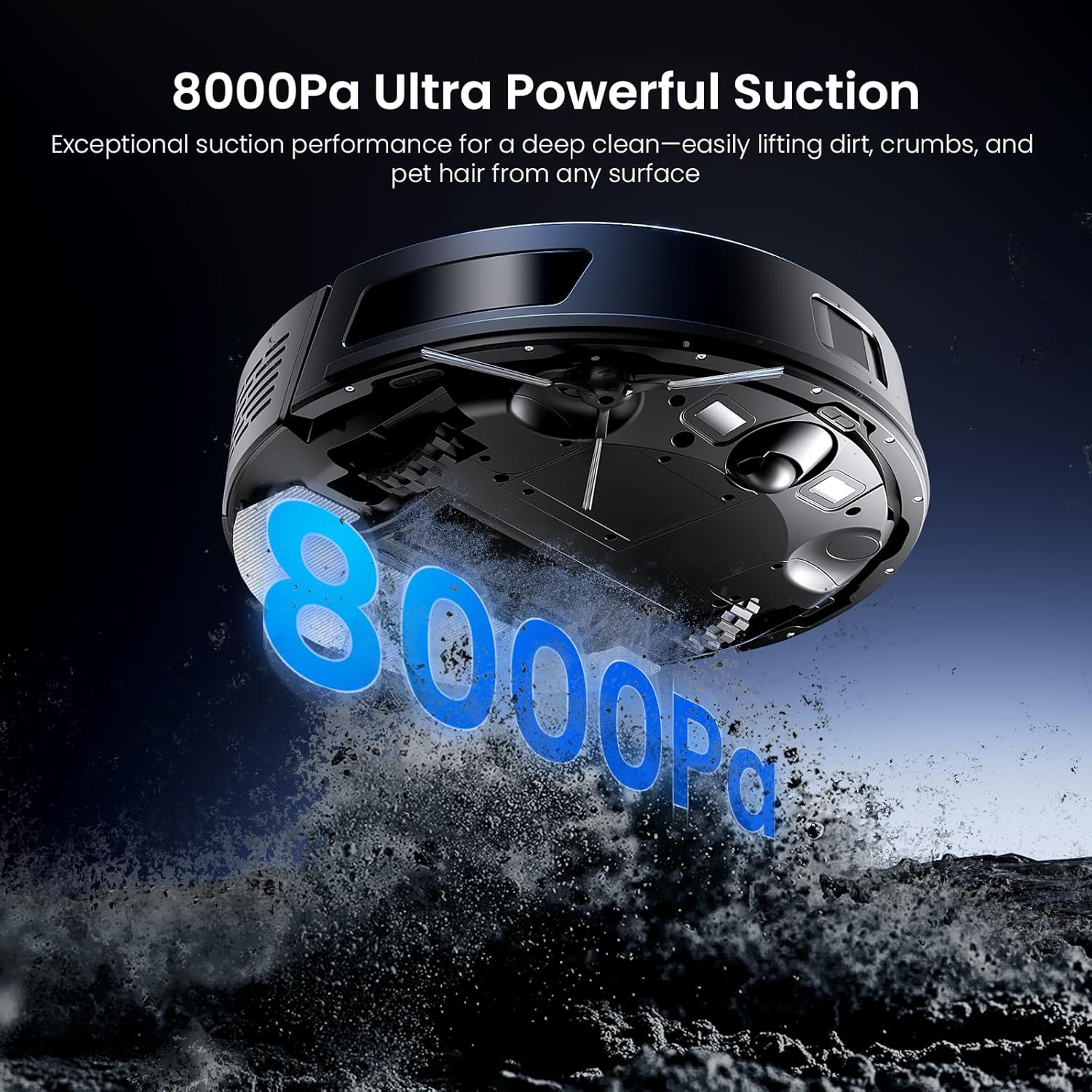 Robot Vacuum Mop 8000Pa LiDAR Mapping WiFi App 200Min Pet Hair