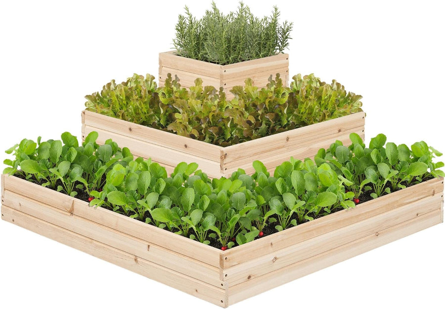Wooden Raised Garden Bed 3 Tier Planter Box Outdoor Herb Veg Bed