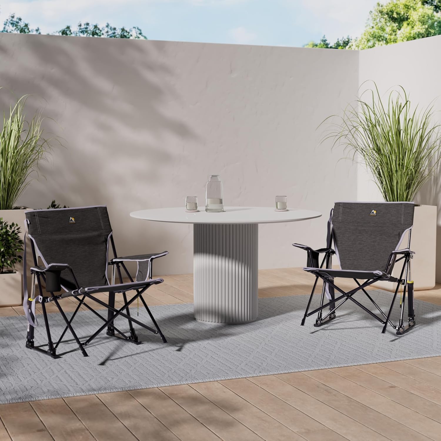 Portable Kickback Rocking Chair with Beverage Holder Grey