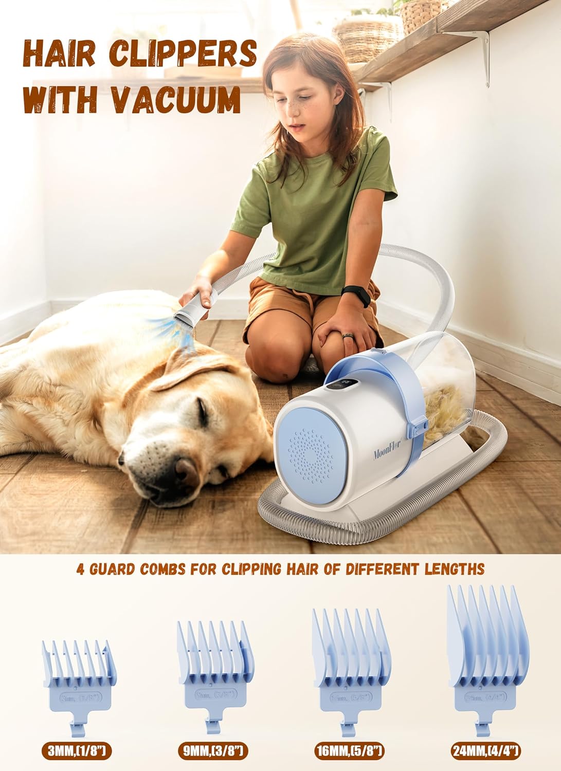 Dog Grooming Vacuum Kit 10KPa 2.5L Hair Remover Set