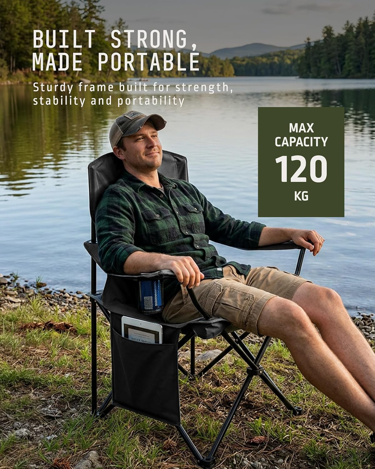 Folding Camping Chair 2 Pack Lightweight Cup Holder Black