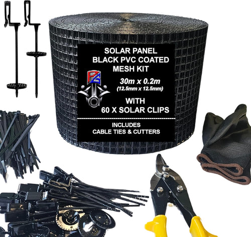30M Solar Panel Bird Proofing Mesh Kit With 60 Clips Black