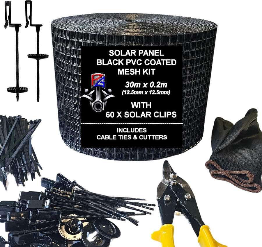 30M Solar Panel Bird Proofing Mesh Kit With 60 Clips Black