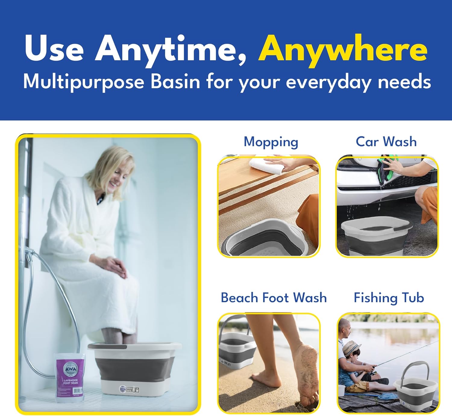 Collapsible Foot Bath Tub Acupressure Pedicure Basin Portable