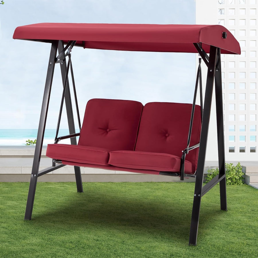 2 Seater Garden Swing Chair Adjustable Canopy Cushions Red Patio Bench