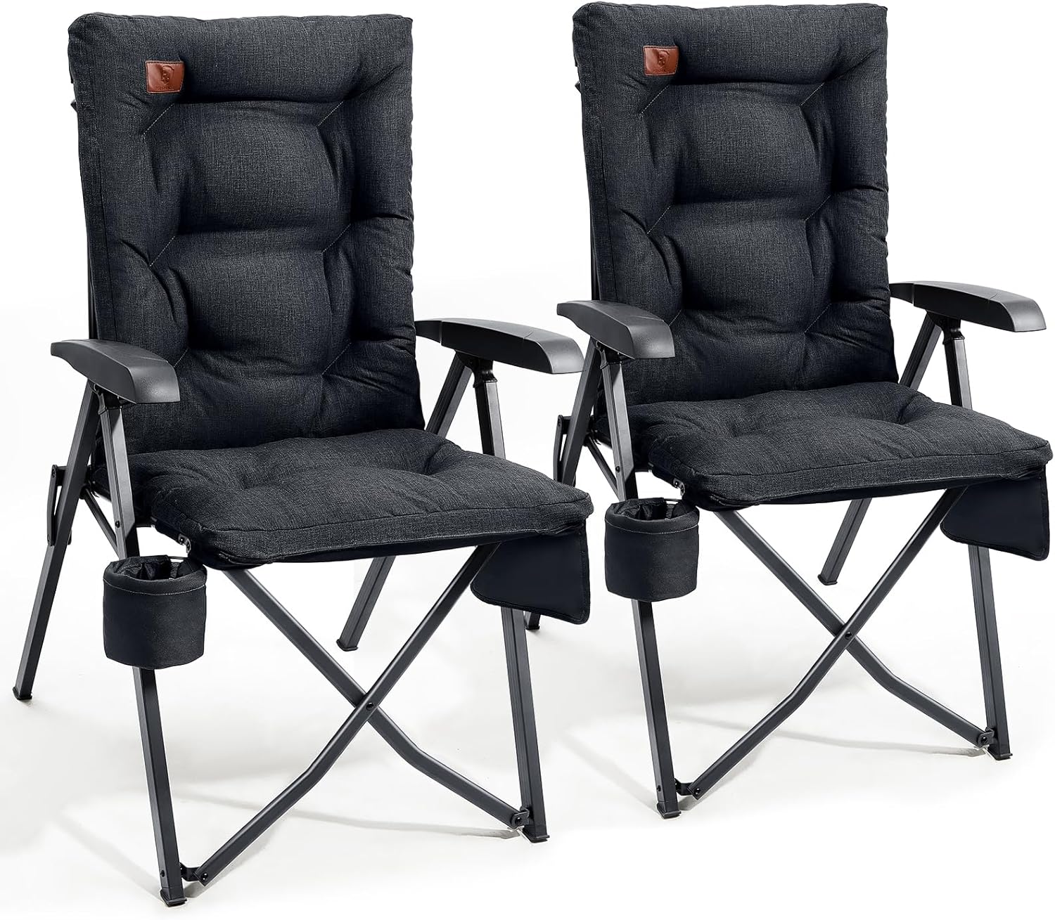 Luxury Reclining Camping Chairs 2 Pack High Back Black
