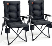 Luxury Reclining Camping Chairs 2 Pack High Back Black
