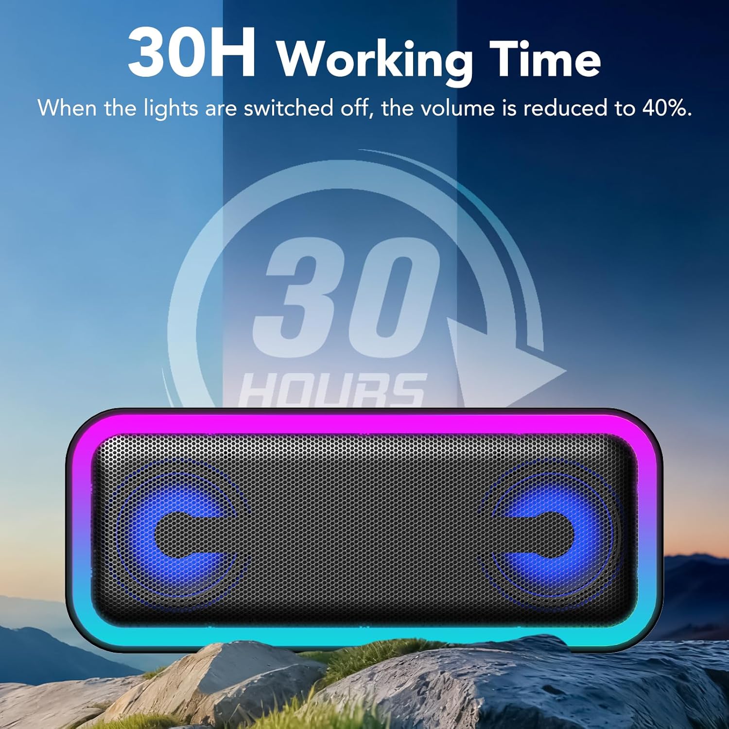 40W Portable Bluetooth Speaker IPX7 Waterproof 30H RGB