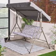 3 Seater Garden Swing Bench with Geometric Cushion Grey