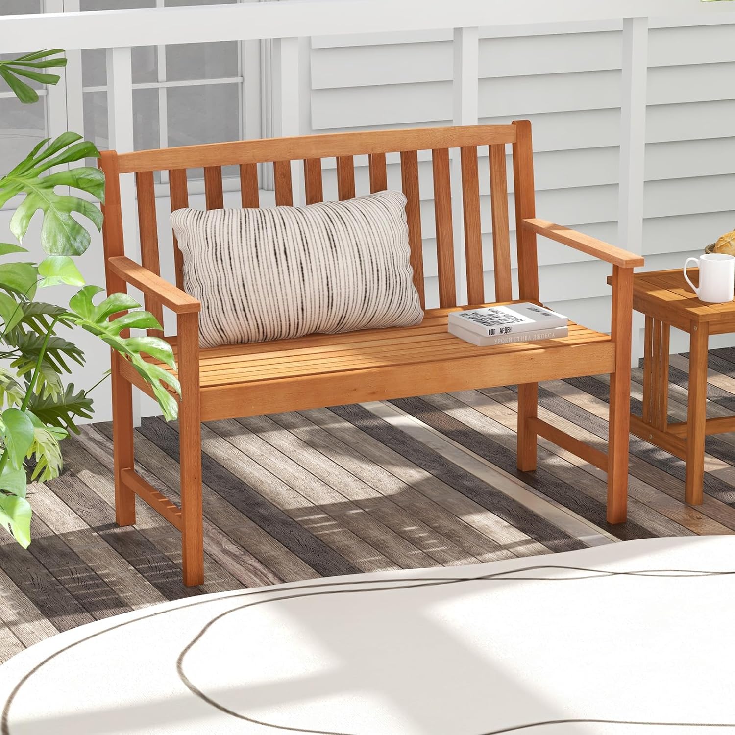 2 Seater Eucalyptus Wood Garden Bench Patio Loveseat Seat
