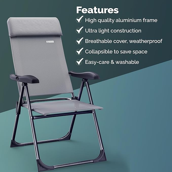 4 Pack High Back Folding Garden Chairs Adjustable Set