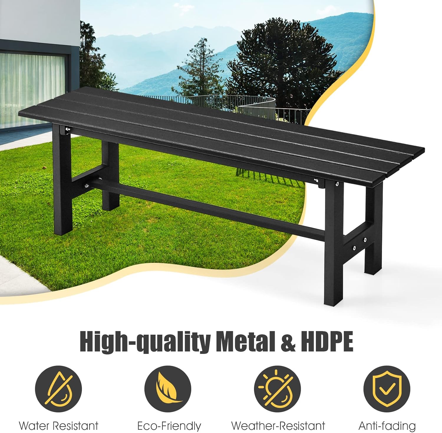 2 Seater HDPE Garden Bench Metal Frame Outdoor Patio Seat