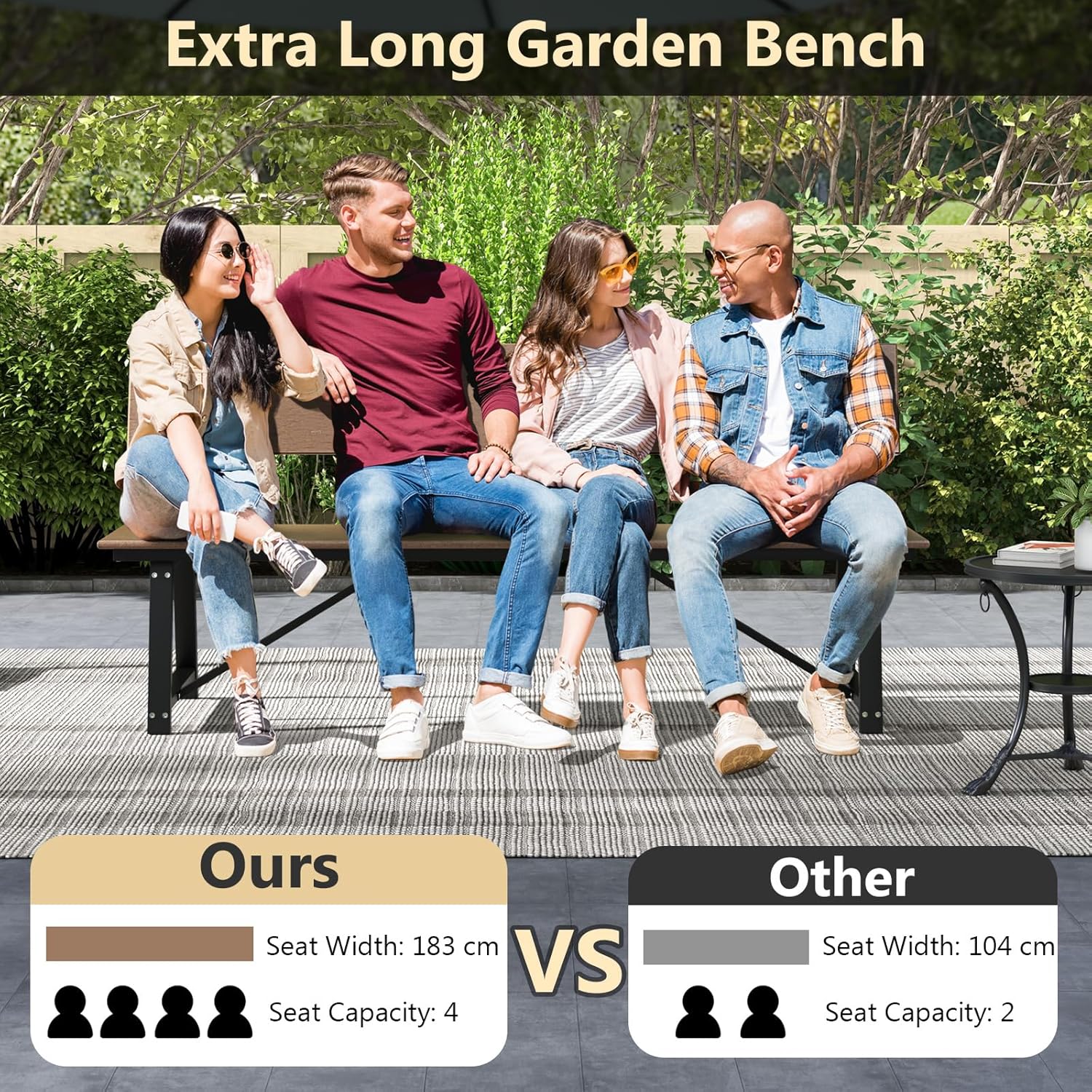Extra Long 4 Seater Garden Bench HDPE Outdoor Patio Seat