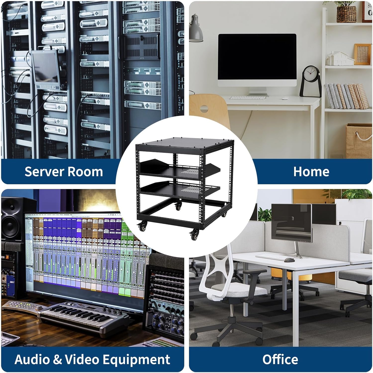 12U Adjustable Open Frame Server Rack with Wheels
