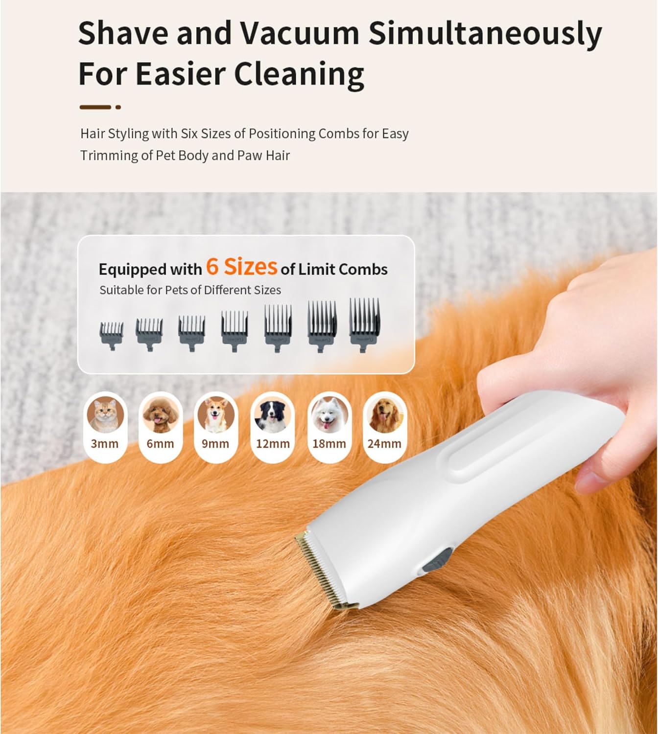 Pet Grooming Vacuum Kit 6 In 1 350W 3.5L 6 Comb