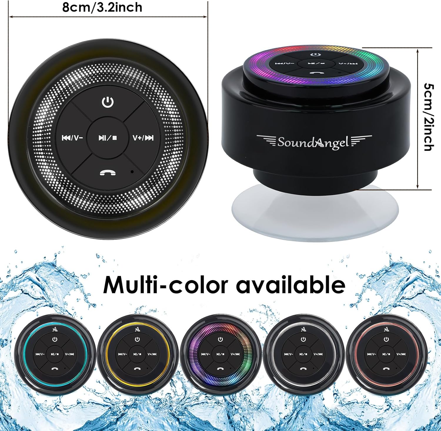 Waterproof Bluetooth Shower Speaker IPX7 Suction Cup 15H Playtime