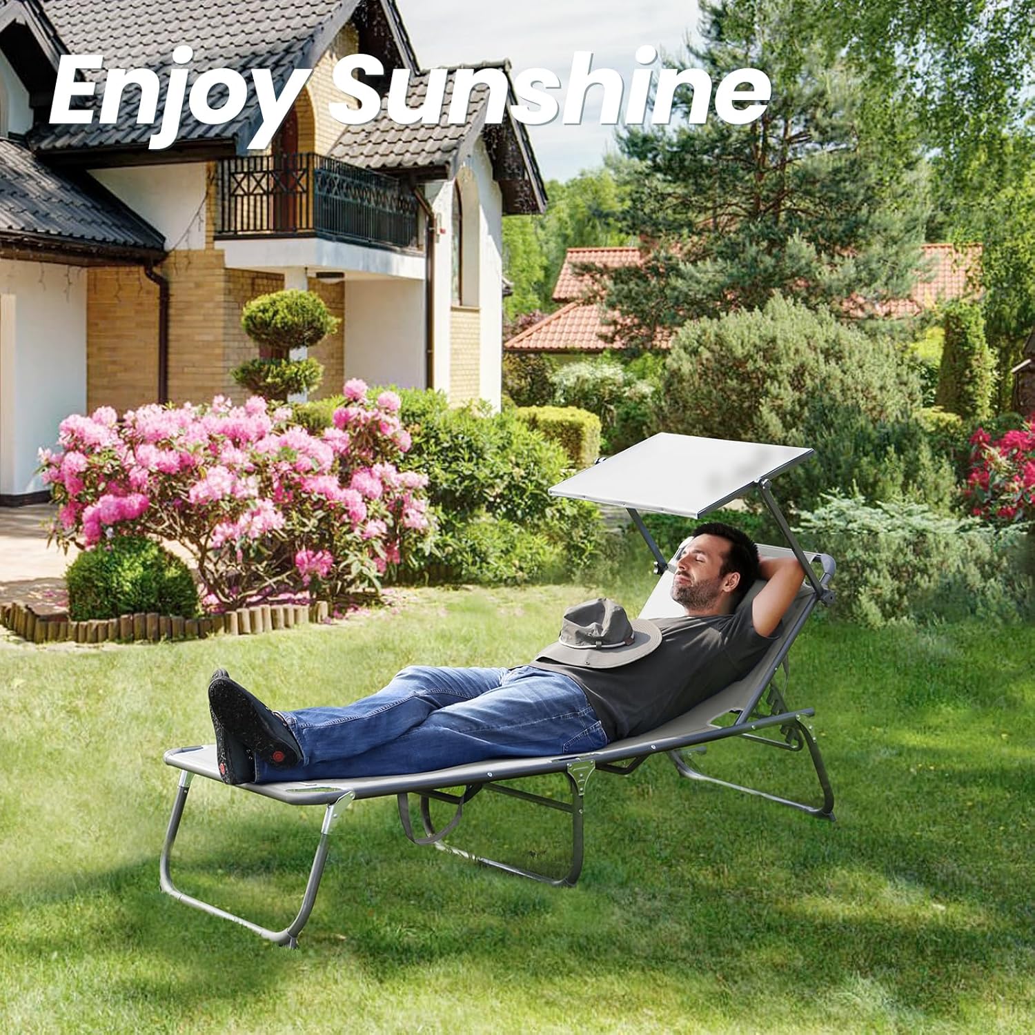XXL Aluminium Sun Lounger with Sun Roof Adjustable Grey 200x70cm
