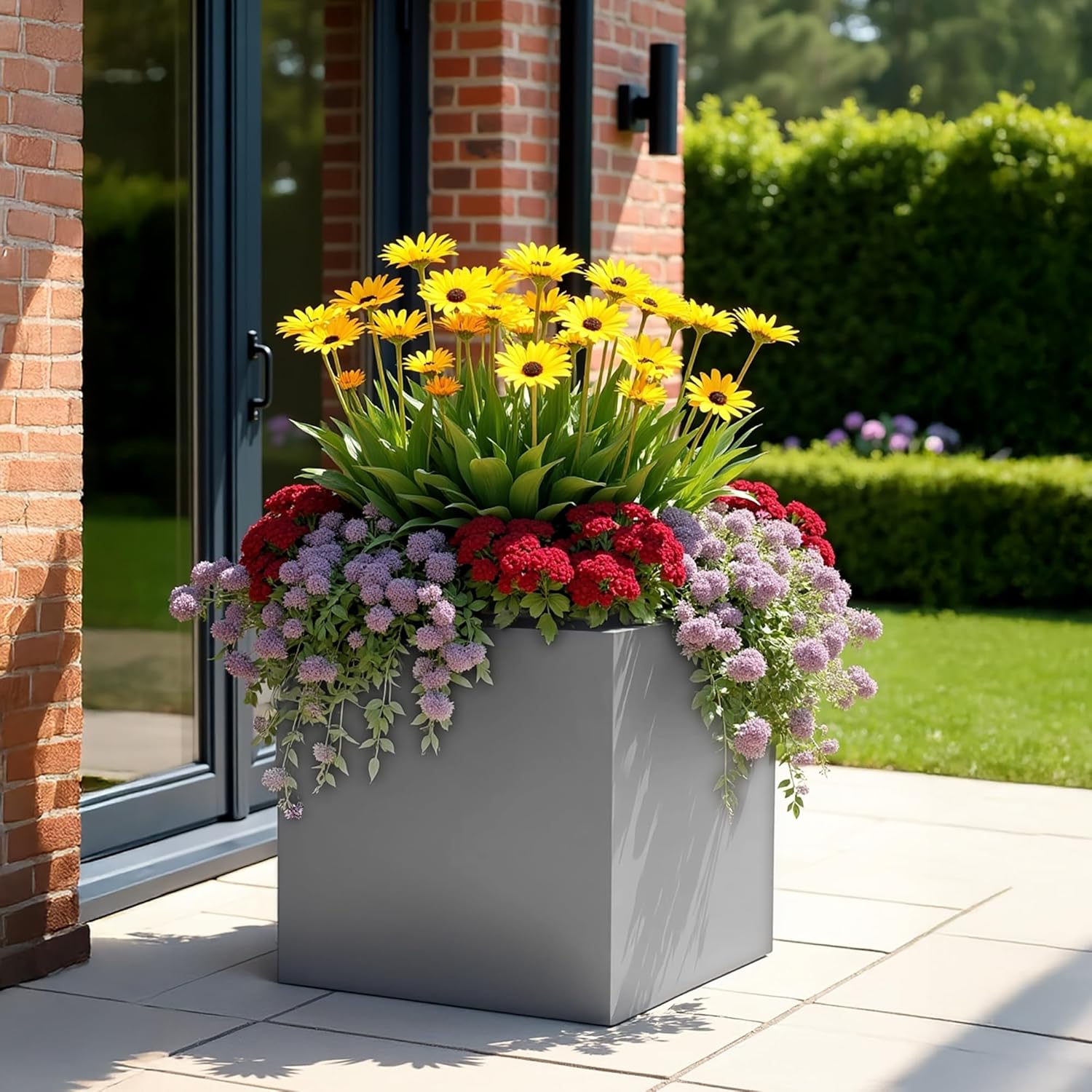 60cm Large Square Planter Grey Stone Effect Tree Pot Drainage