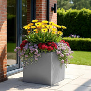 60cm Large Square Planter Grey Stone Effect Tree Pot Drainage