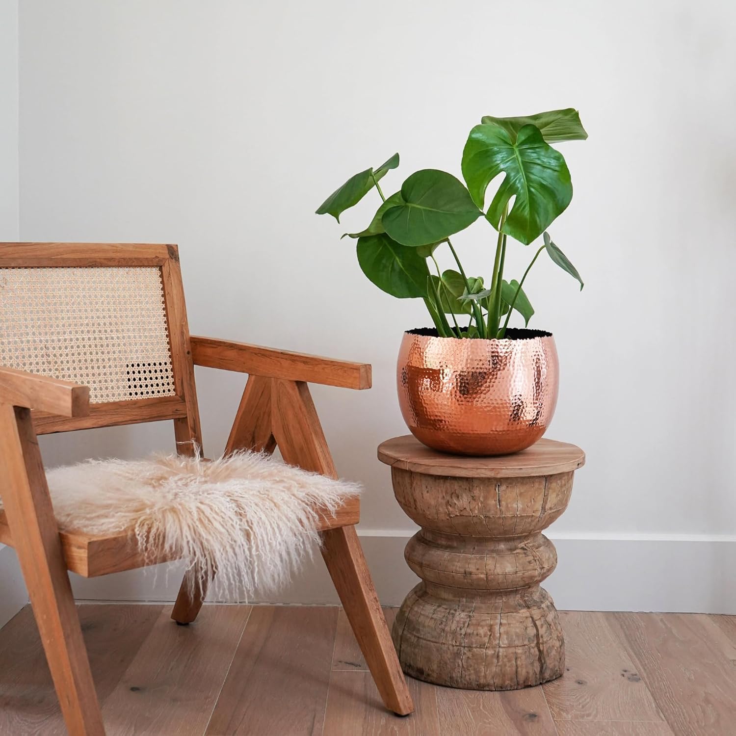 Hammered Copper Planter Bowl 30cm Indoor Metal Plant Pot
