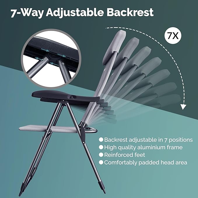 4 Pack High Back Folding Garden Chairs Adjustable Set