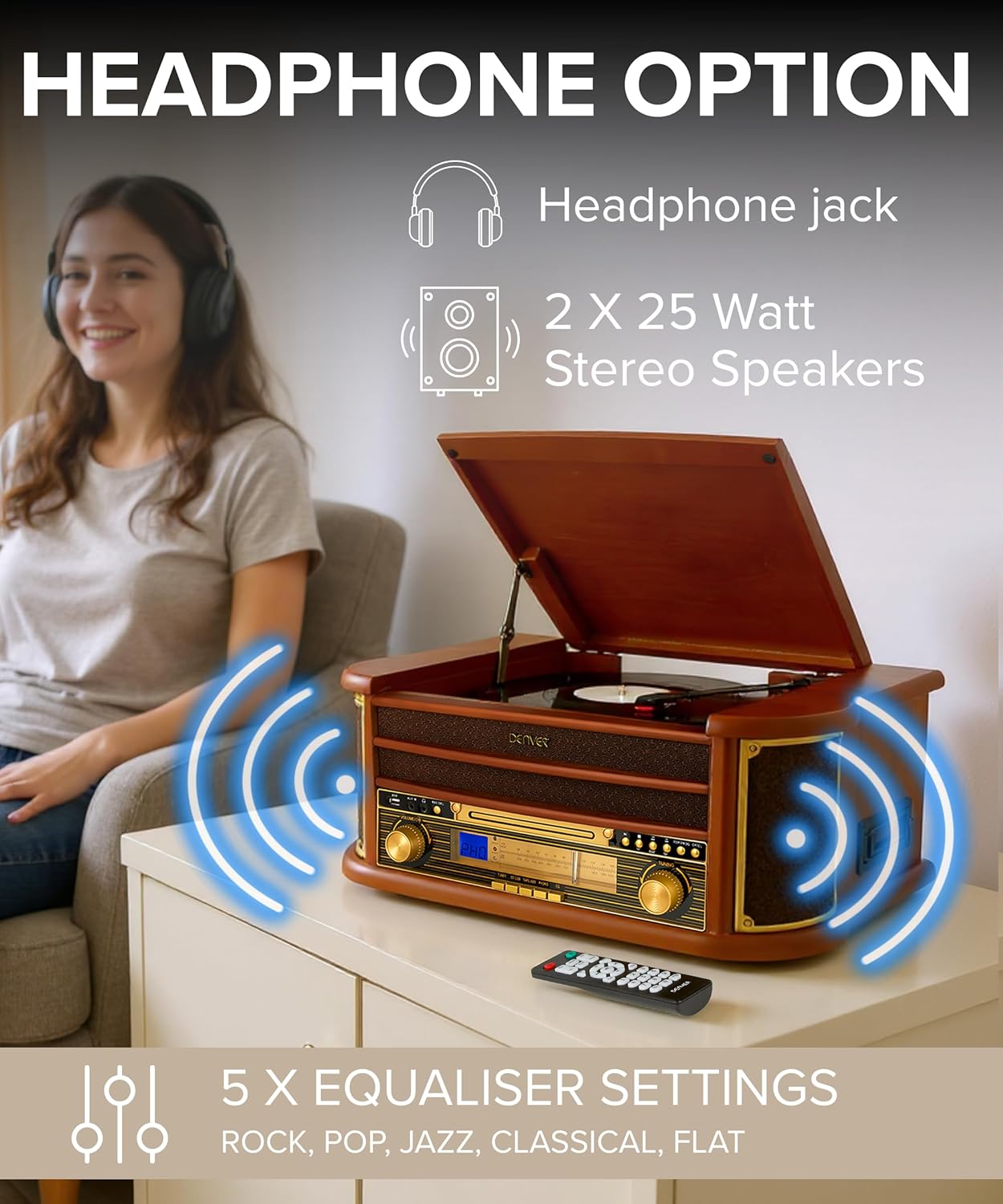 9 in 1 Retro Wooden Record Player CD Cassette Bluetooth