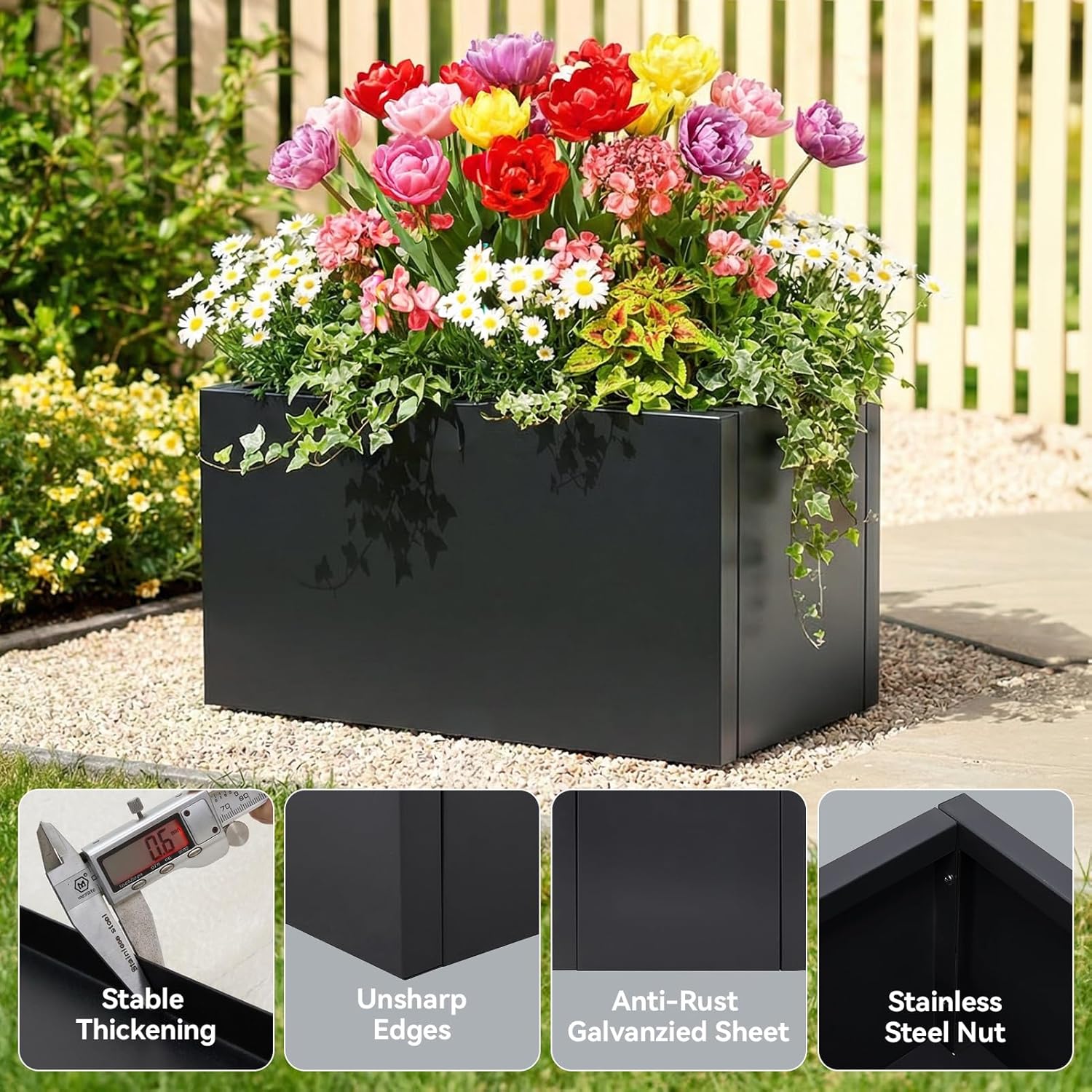 Raised Garden Bed Galvanised Steel Planter Box 50L Outdoor Black