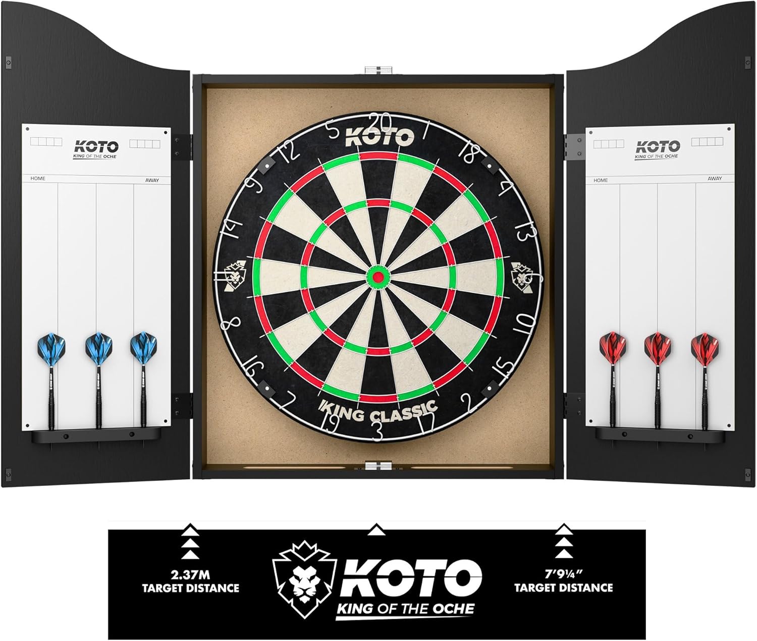 Dart Board Cabinet Set Bristle Board 2 Steel Tip Darts Scoreboard