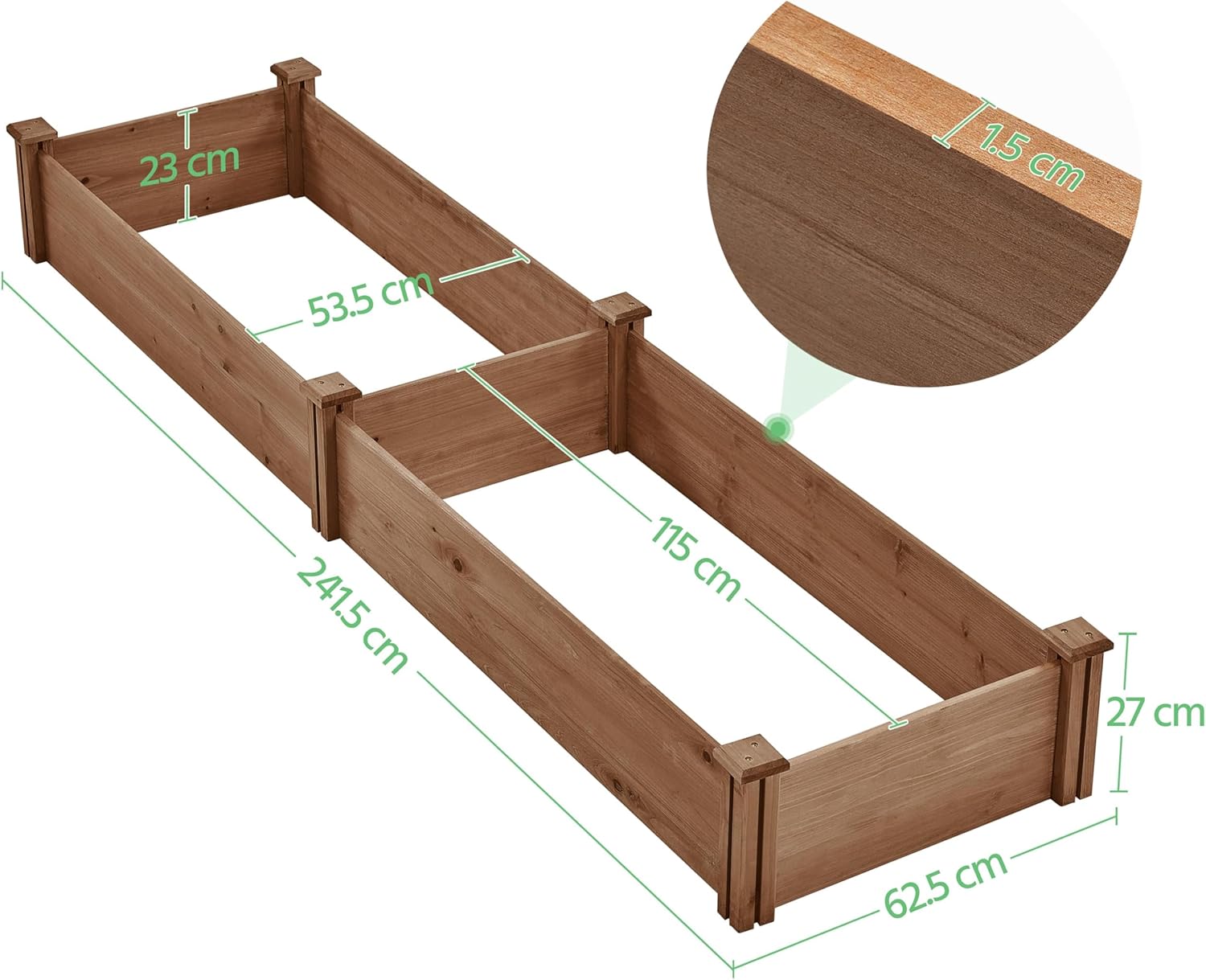 Large Wooden Raised Garden Bed 241cm Dark Brown Planter