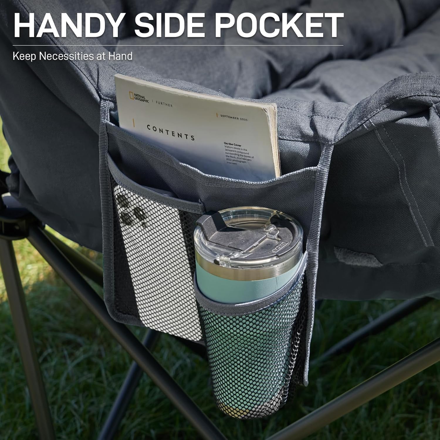Double Camping Chair 400KG Oversized Folding Sofa Grey