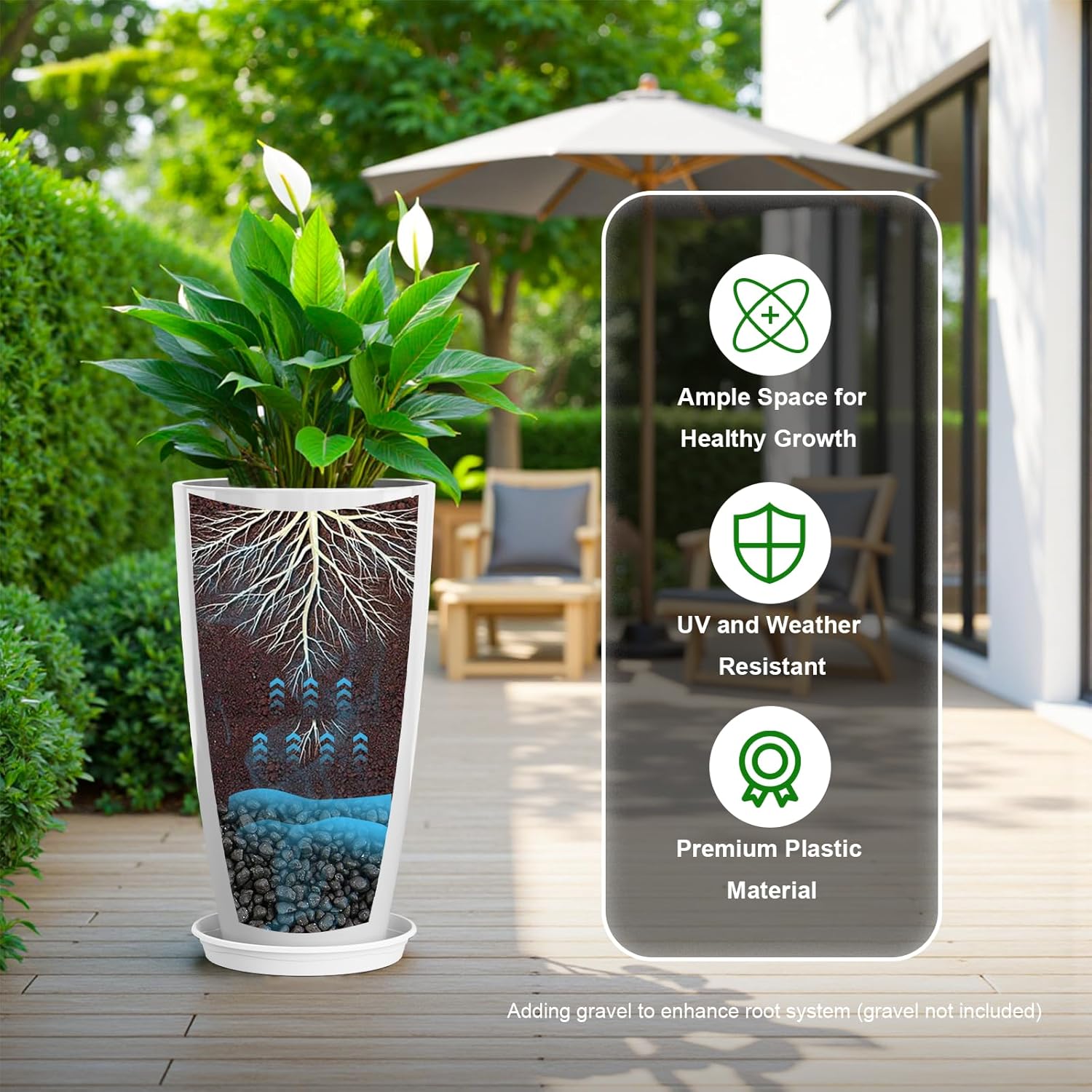 Tall Planters Set of 2 53cm White Plant Pots Indoor Outdoor