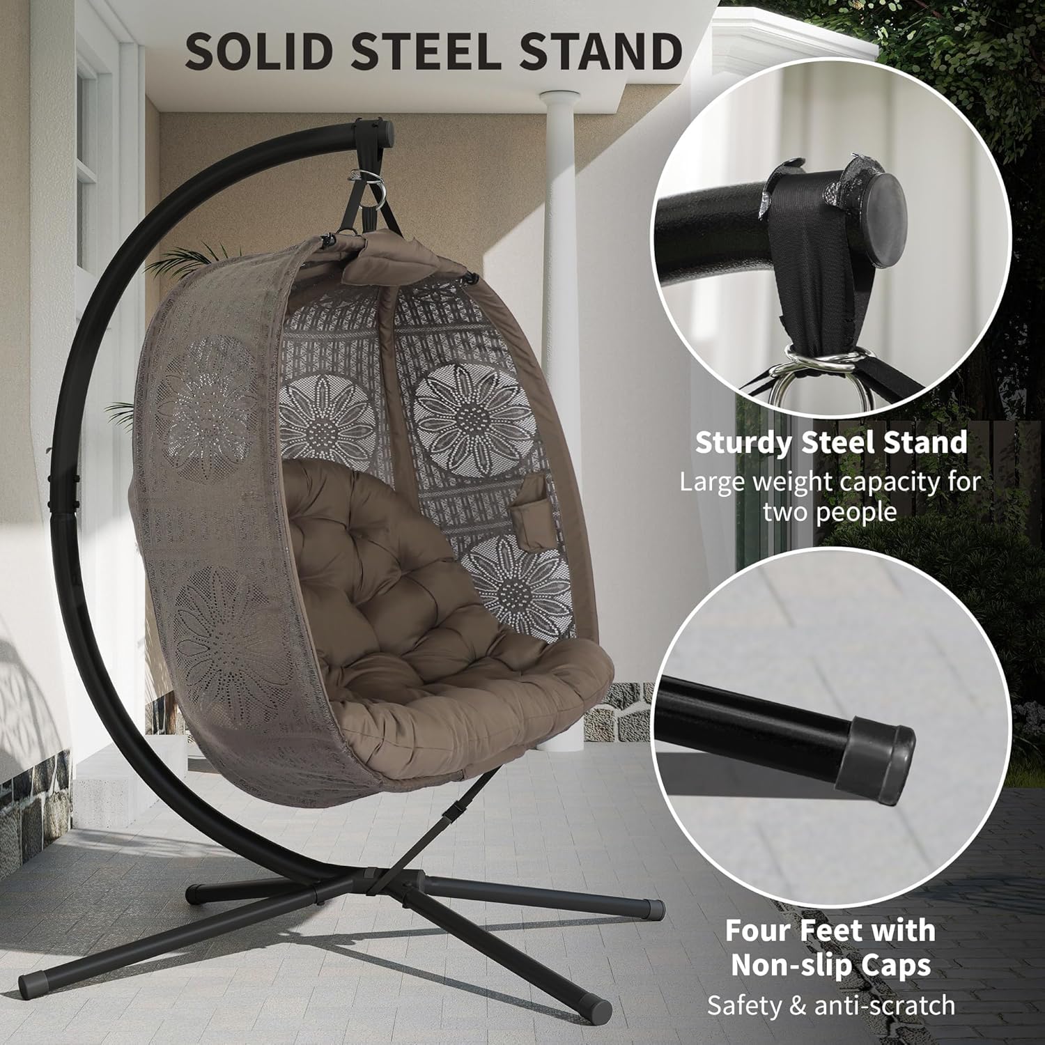 Double Hanging Egg Chair Stand Plush Cushion Sand
