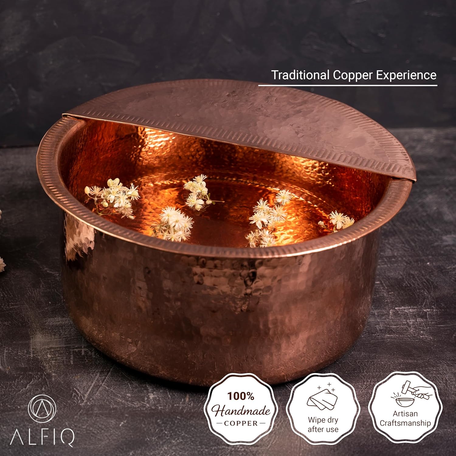 Solid Copper Foot Bowl 14in Pedicure Basin Hammered Spa Tub