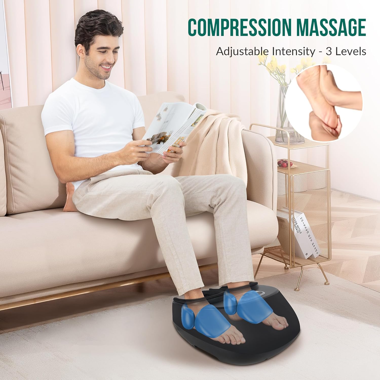 Shiatsu Foot Massager Heat Compression Vibration Deep Kneading Pain