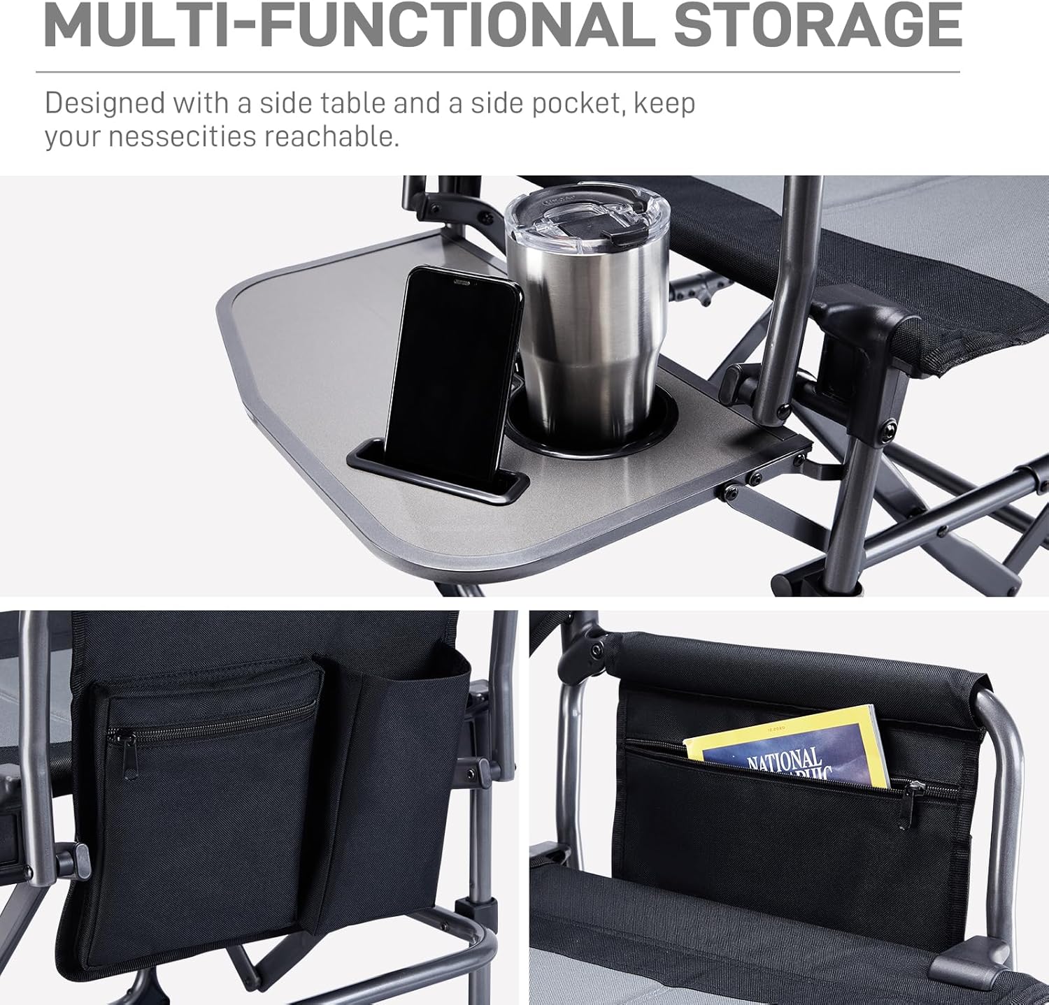 Set of 2 Heavy Duty Folding Directors Chairs 180kg Table