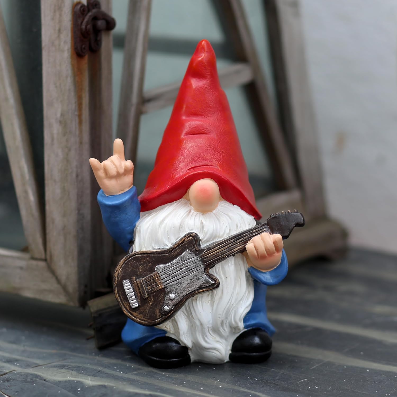 Gnome Guitar Statue Garden Decor Funny Rock Gnome Ornament