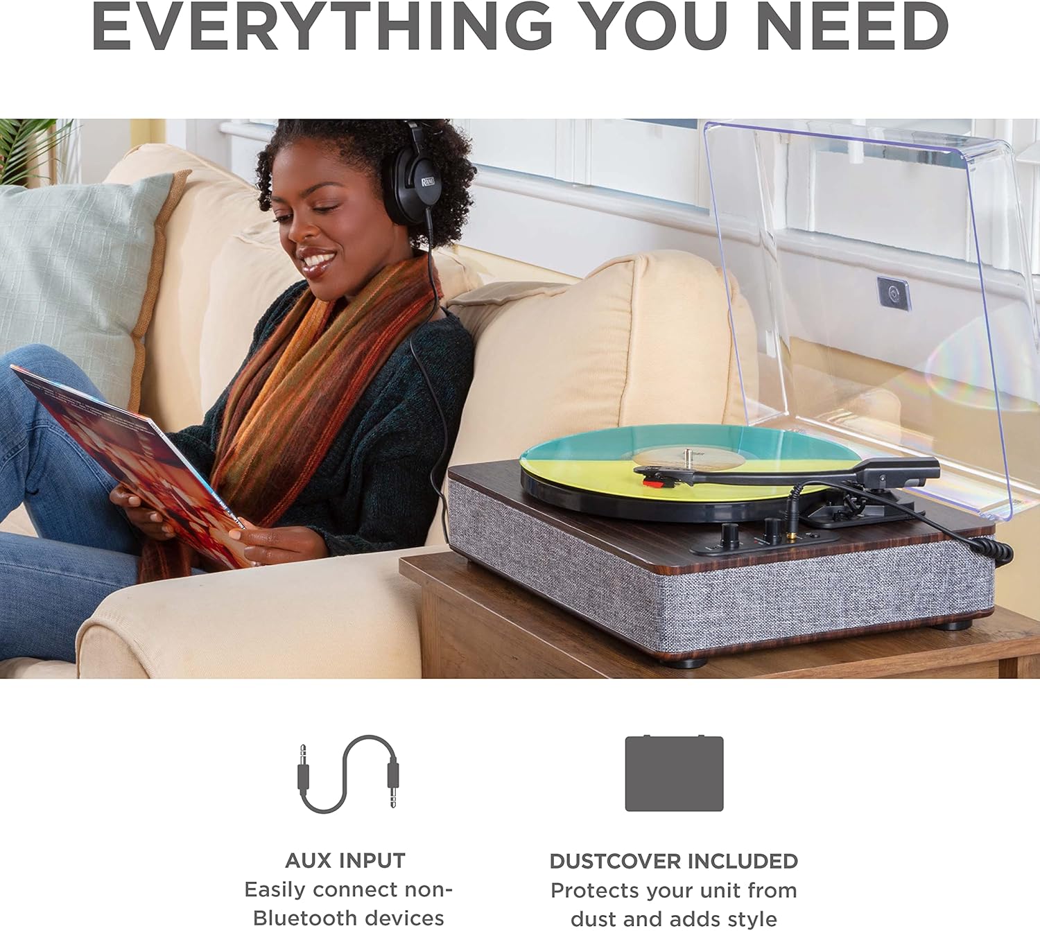 Bluetooth Record Player 3 Speed USB Vinyl Converter Speakers