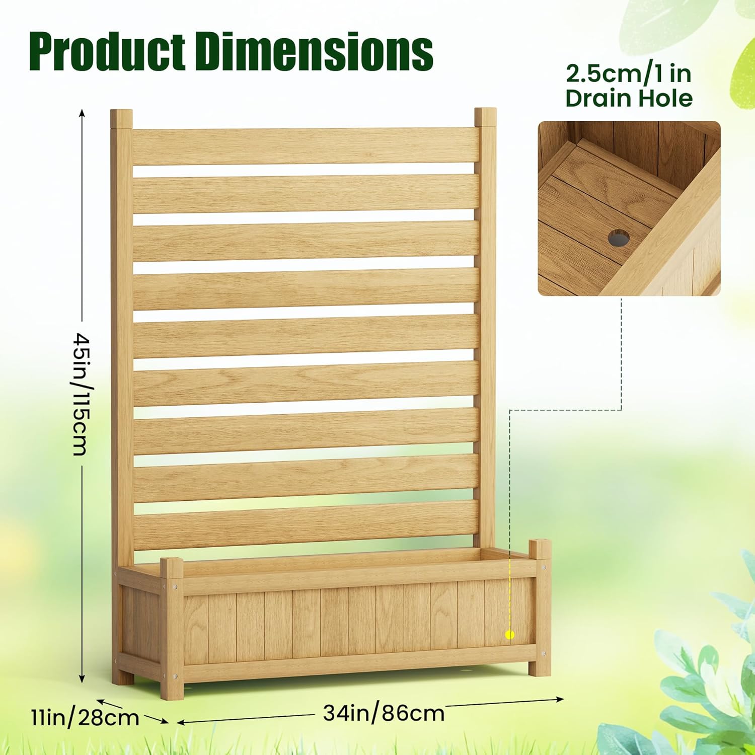 Wooden Planter with Trellis Privacy Screen Natural