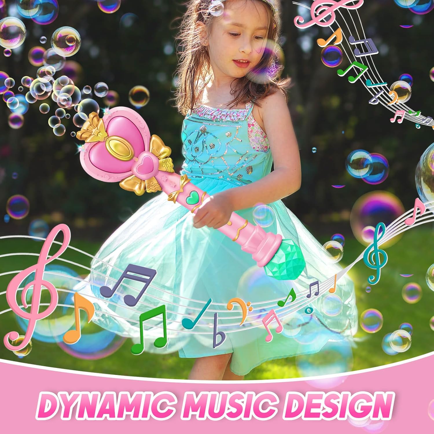 Princess Bubble Wand LED Music Girls Party Toy Pink