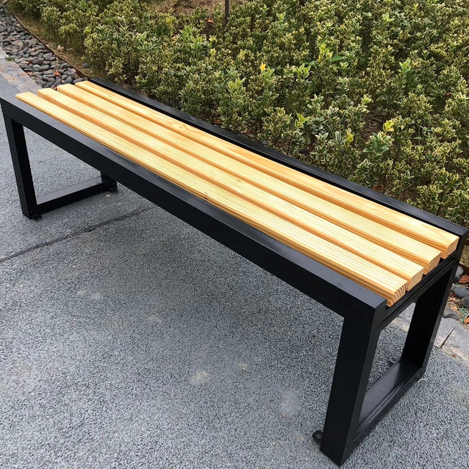 Weatherproof Outdoor Garden Bench Steel Wood Patio Seat Deck Lawn 100x40x45cm