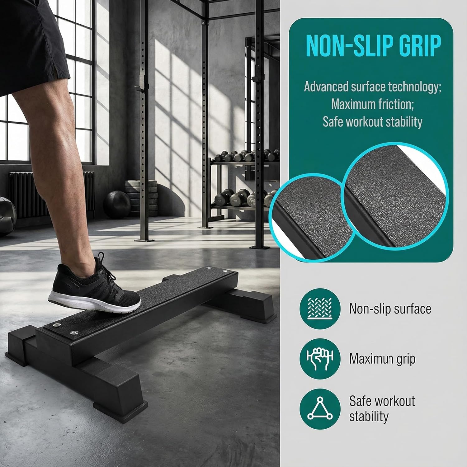 Steel Calf Raise Block Platform Non Slip 1100lb Gym Squat Stretch Stand