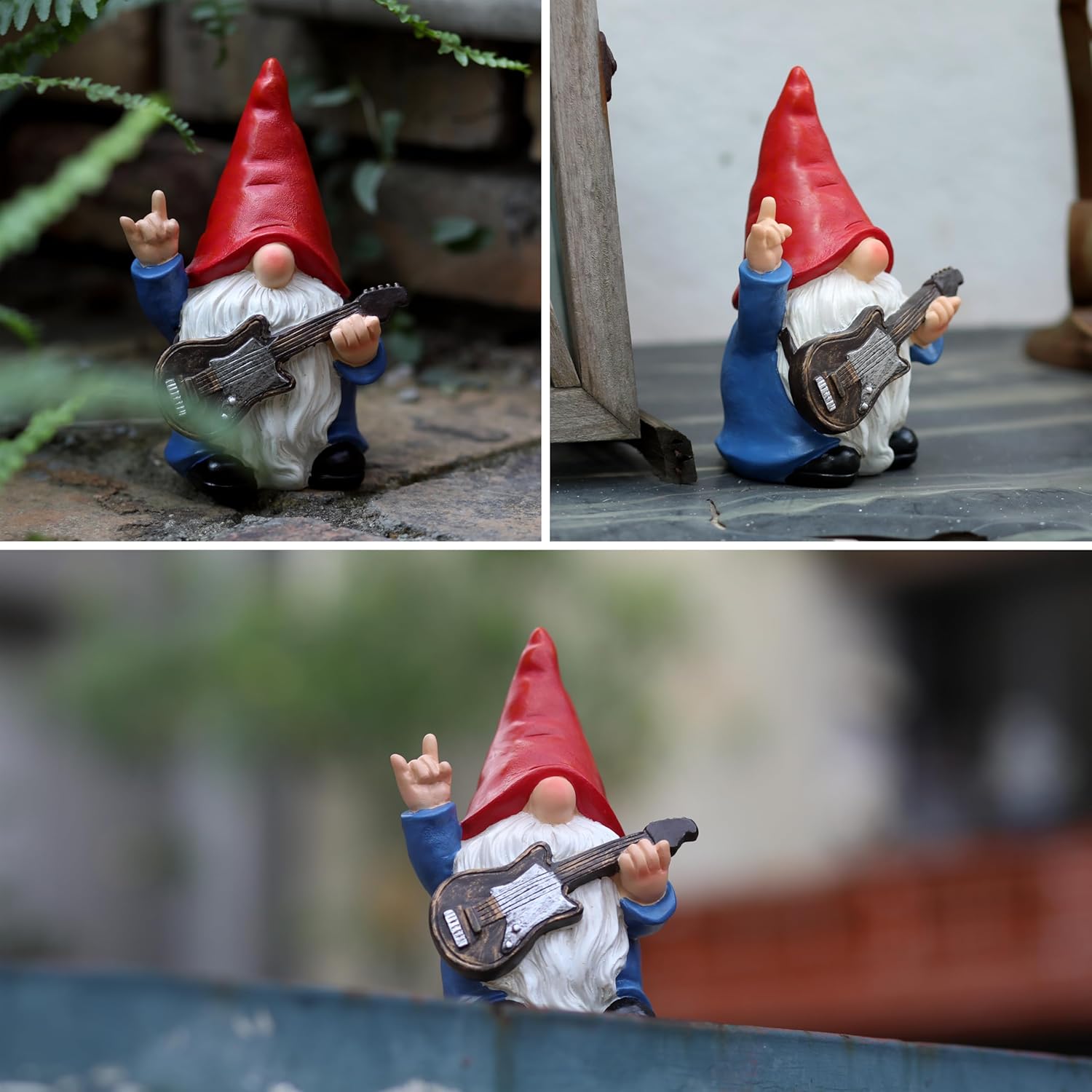 Gnome Guitar Statue Garden Decor Funny Rock Gnome Ornament