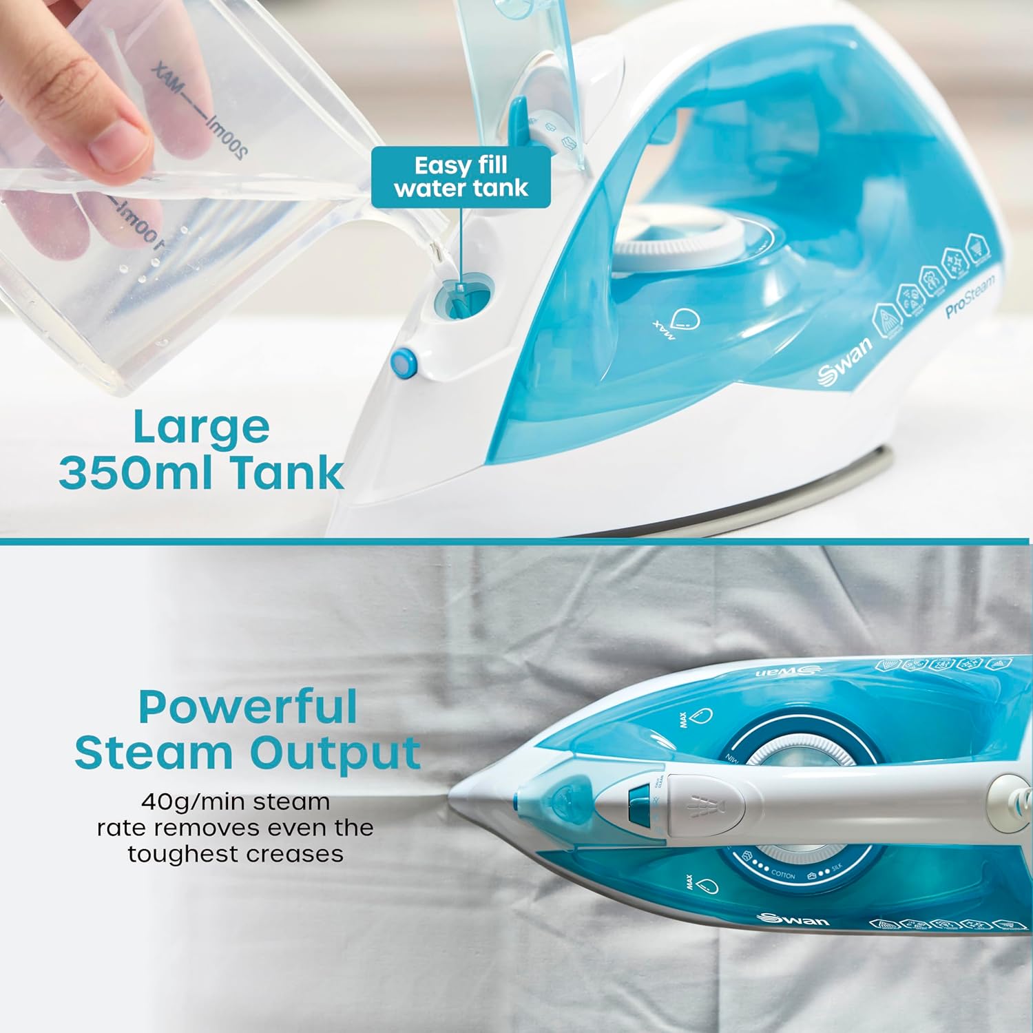 2800W Steam Iron Ceramic Soleplate 350ml Tank Anti Drip Anti Calc