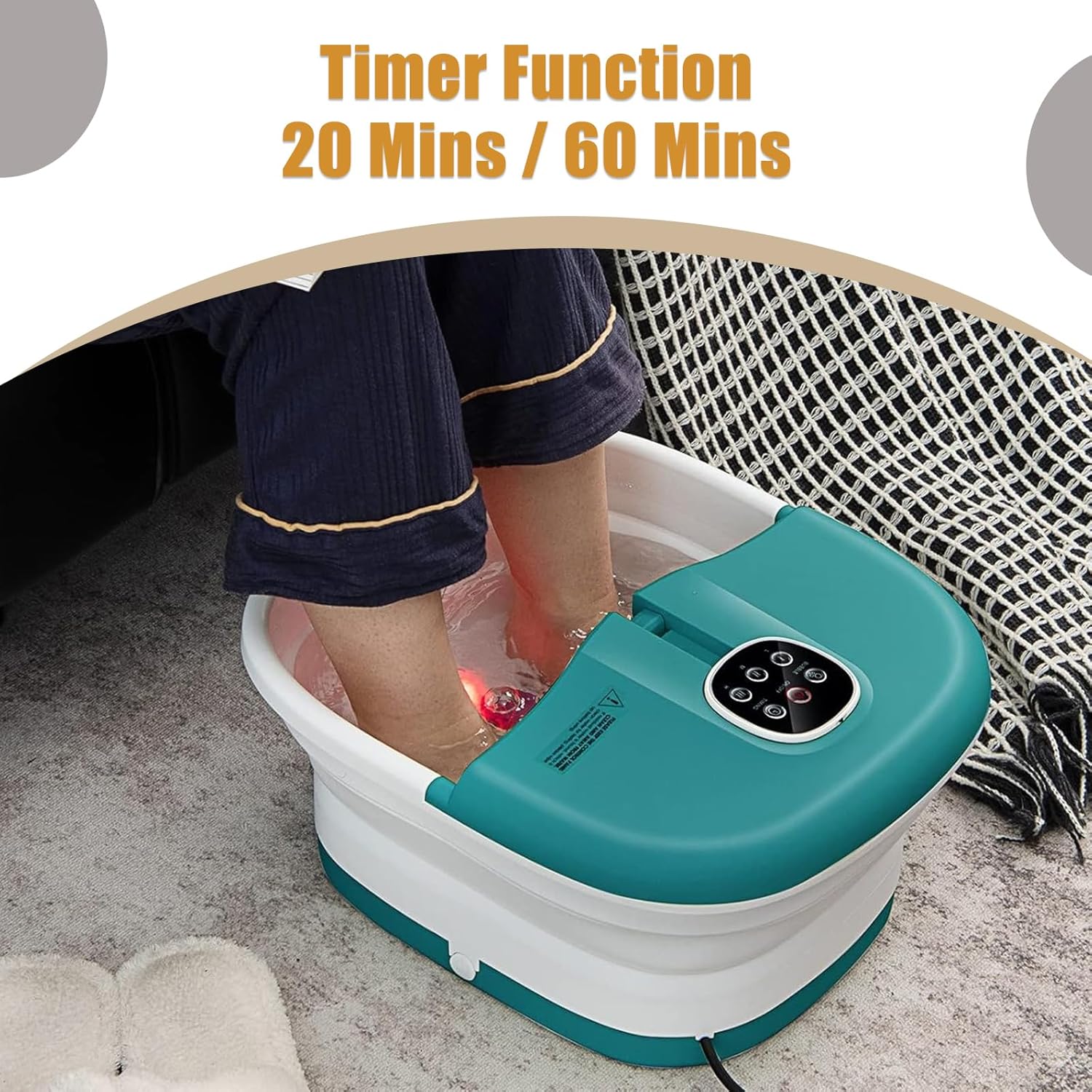 Foldable Foot Spa Massager Heat Bubble Rollers Remote Timer