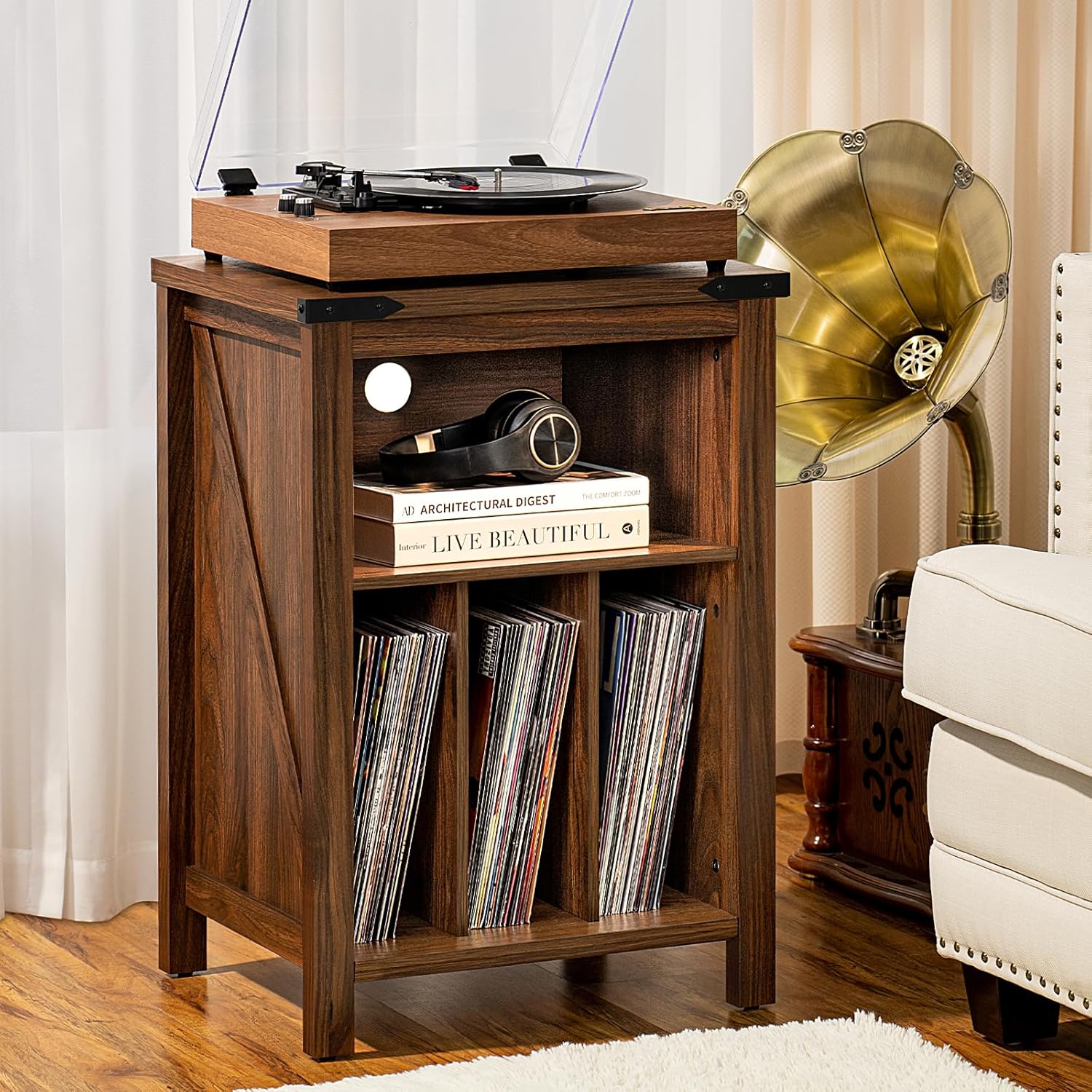 Record Player Stand Vinyl Storage Cabinet Holds 160 Albums