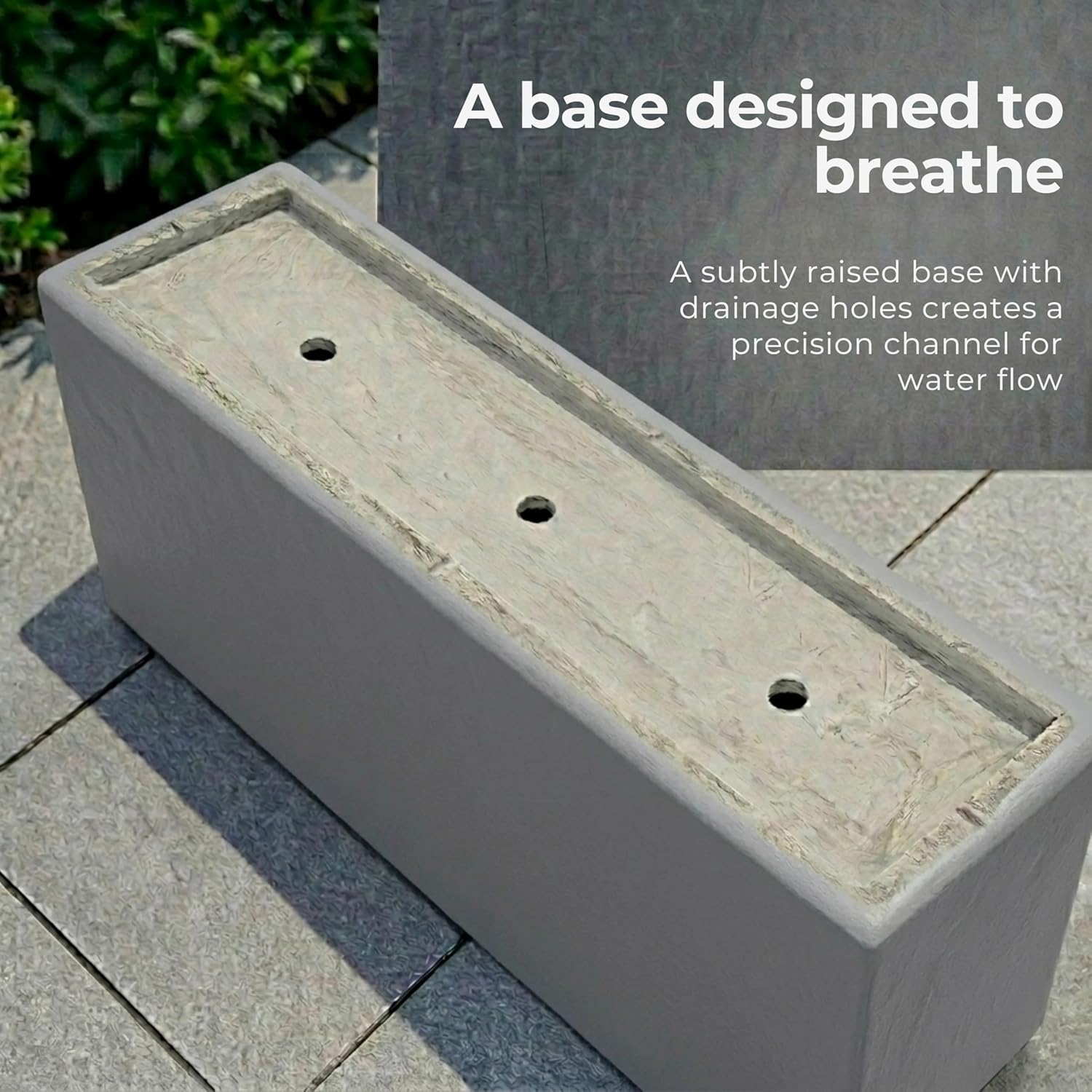 65cm Trough Planter Grey Stone Effect Garden Pot Rectangular